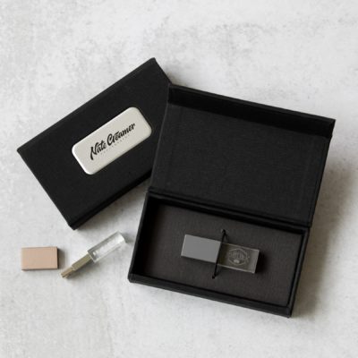 Linen Flash Drive Box With Plate